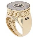 14ct Yellow Gold Monaco Cubic Zirconia and Black Enamel Circular Signet Ring