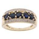 9ct Yellow Gold 0.10ct Diamond And Sapphire Three Row Ring