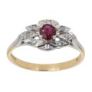 18ct Yellow Gold 0.05ct Diamond and Ruby Cluster Ring