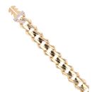 14ct Yellow Gold Monaco Curb Edge Cubic Zirconia Pave Lock Bracelet 9"