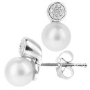 9ct White Gold Cultured Pearl and Diamond Stud Earrings