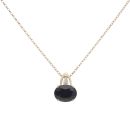 9ct Yellow Gold 0.02ct Diamond And Black Gemstone Pendant And Chain 16"
