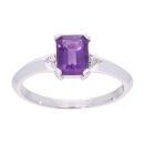 9ct White Gold Amethyst and Diamond Rectangular Ring