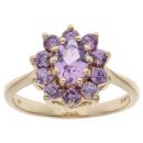 9ct Yellow Gold Amethyst Cluster Ring