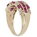 9ct Yellow Gold 0.15ct Diamond and Ruby Three Row Ring