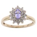 9ct Yellow Gold 0.24ct Diamond And Tanzanite Cluster Ring