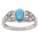 9ct White Gold Blue Opal And Cubic Zirconia Ring