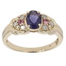 9ct Yellow Gold 0.10ct Diamond, Iolite and Pink Gemstone Dress Ring