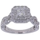 18ct White Gold 0.95ct Princess And Brilliant Cut Diamond Cluster Ring