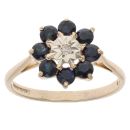 9ct Yellow Gold 0.05ct Diamond And Sapphire Cluster Ring