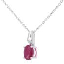9ct White Gold Oval Ruby and Diamond Pendant Necklace