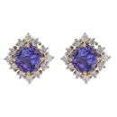 18ct Yellow Gold 1.10ct Brilliant Cut Diamond And Tanzanite Cluster Earrings