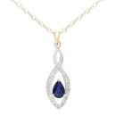 9ct Yellow Gold Sapphire and Diamond Teardrop Pendant Necklace