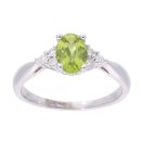 9ct White Gold Peridot and Diamond Oval Ring