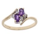 9ct Yellow Gold Cubic Zirconia and Amethyst Crossover Cluster Ring