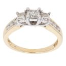14ct Yellow Gold 1.00ct Princess and Brilliant Cut Diamond Trilogy Ring