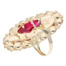 14ct Yellow Gold Red Gemstone Greek Key Patterned Marquise Ring
