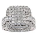 18ct White Gold 2.00ct Princess, Baguette and Brilliant Cut Cluster Ring