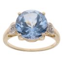 9ct Yellow And White Gold 0.03ct Diamond And Blue Gemstone Ring