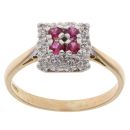 18ct Yellow Gold 0.07ct Diamond And Ruby Cluster Ring