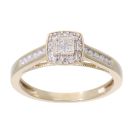 9ct Yellow Gold 0.25ct Princess and Brilliant Cut Cluster Ring