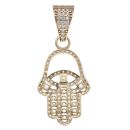 9ct Yellow Gold Cubic Zirconia Hamza Hand Pendant