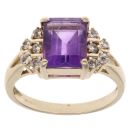9ct Yellow Gold Amethyst And Cubic Zirconia Ring