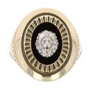 14ct Yellow and White Gold Black Stone and Cubic Zirconia Lion Signet Ring