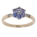 9ct Yellow Gold 0.02ct Diamond and Tanzanite Cluster Ring