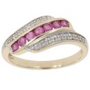 9ct Yellow Gold 0.05ct Diamond And Pink Sapphire Wave Ring