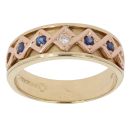 18ct Yellow Gold 0.03ct Diamond And Sapphire Queen Elizabeth Clogau Ring