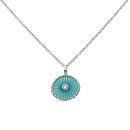 925 Sterling Silver Mother of Pearl Sundial Turquoise And Cubic Zirconia Pendant And Chain 18"
