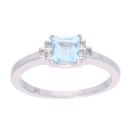 9ct White Gold Blue Topaz and Diamond Square Ring