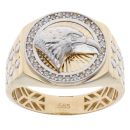 14ct Yellow And White Gold Cubic Zirconia Eagle Signet Ring