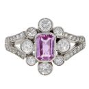 Platinum 0.80cts Diamond And Pink Sapphire Ring
