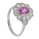 Platinum 0.85ct Pink Sapphire and 0.35ct Diamond Cluster Ring