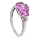 9ct White Gold Pink Topaz and 0.02ct Diamond Three Stone Ring