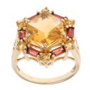 9ct Yellow Gold Citrine And Red Gemstone Cluster Ring