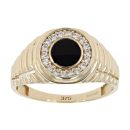 9ct Yellow Gold Onyx And Cubic Zirconia Signet Ring