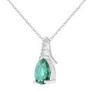 9ct White Gold Created Emerald and Diamond Pendant Necklace