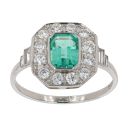 Platinum 0.95ct Emerald and 0.65ct Diamond Cluster Ring