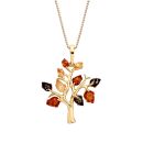 18ct Gold on Sterling Silver Baltic Amber Tree of Life Pendant Necklace