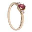 9ct Yellow Gold 0.010ct Diamond And Red Gemstone Three Stone Ring