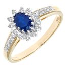 9ct Yellow Gold Sapphire and Diamond Cluster Ring