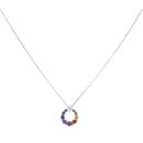 18ct White Gold 0.13ct Diamond And Multi-Gemstone Circle Pendant And Chain 16"