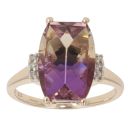 9ct Yellow Gold 0.05ct Diamond and Ametrine Solitaire Ring