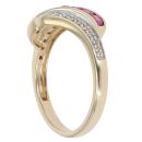 9ct Yellow Gold 0.05ct Diamond And Pink Sapphire Wave Ring
