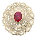 14ct Yellow Gold Red Gemstone Patterned Ring