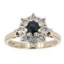 9ct Yellow Gold Sapphire and 0.10ct Diamond Cluster Ring