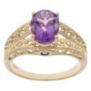 9ct Yellow Gold Patterned Amethyst Single Stone Ring
